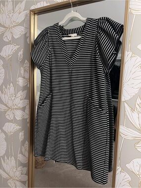 entro Black and White Striped Knit Mini Dress